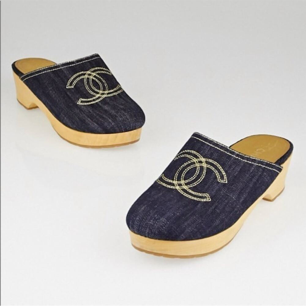 CHANEL Denim Clogs Miles size 35 5 - Picture 1 of 9